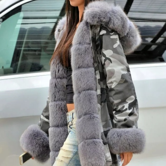 New Chic Women's Winter Faux Fur Hooded Parka Coat Puffer Camo Jacket - Picture 2 of 5